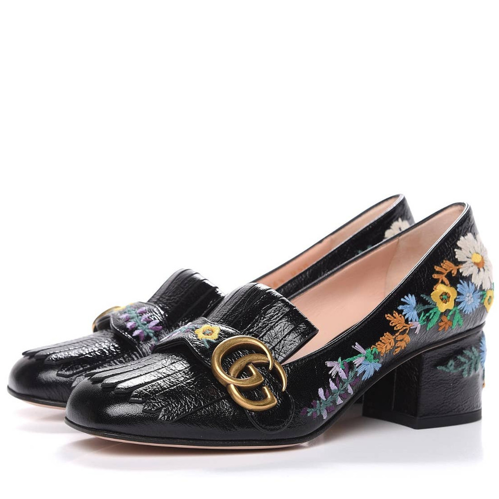 Gucci Embroidered GG Marmont Fringe Loafer Pumps